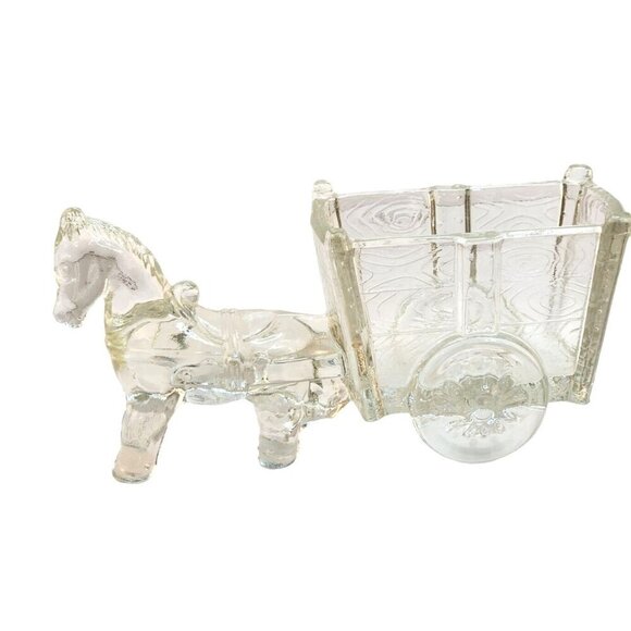 Vintage Large Jeannette Glass Candy Dish, Horse and Cart, - Picture 3 of 16